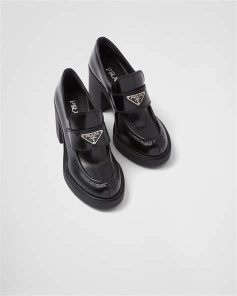 new prada loafers|Prada high heel loafers.